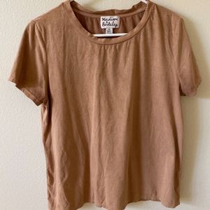 Faux Suede Camel Tan Basic Tee Size Medium